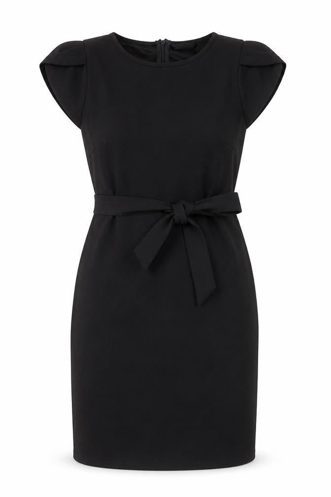 Front view of SHEIN women’s black polyester a-line, size M, round neck zip