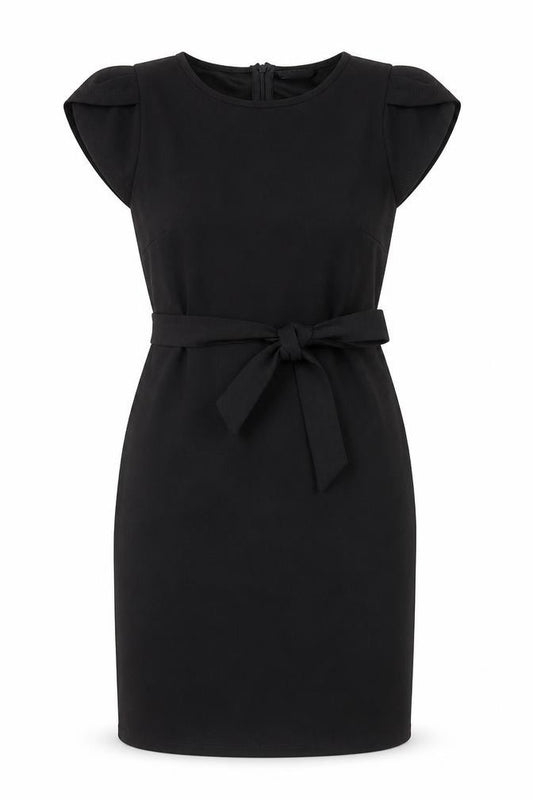 Front view of SHEIN women’s black polyester a-line, size M, round neck zip