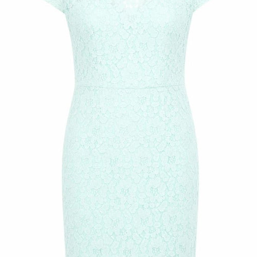 Dorothy Perkins Womens Green Nylon Pencil Dress Size 10 Round Neck Zip - Lace Detail
