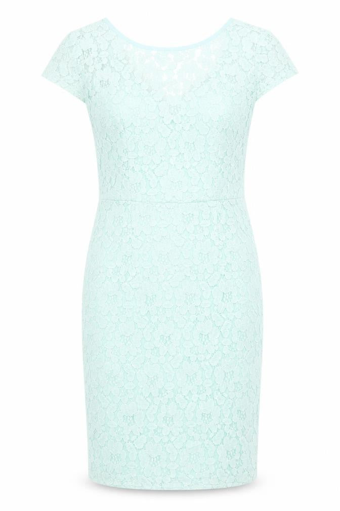 Dorothy Perkins Womens Green Nylon Pencil Dress Size 10 Round Neck Zip - Lace Detail