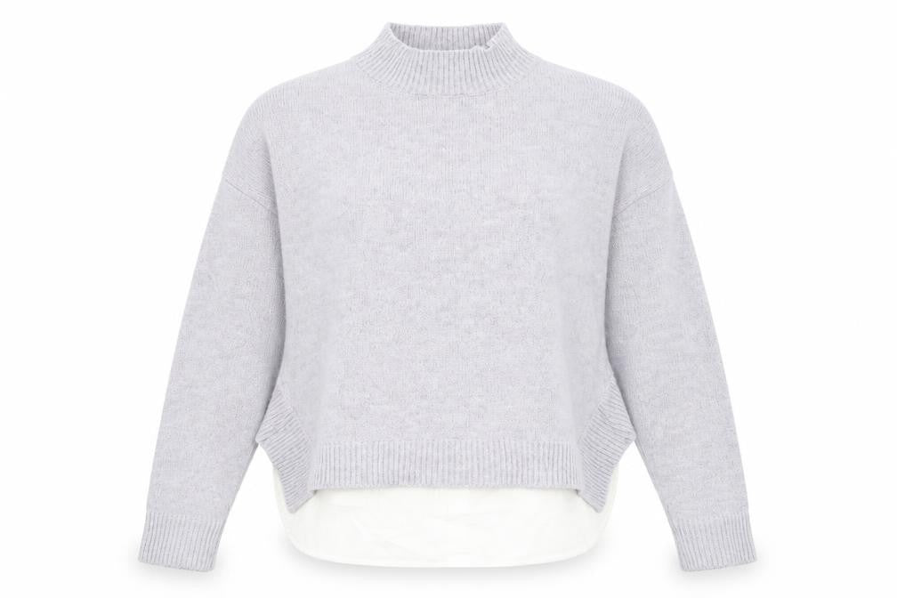 Front view of Primark women’s purple mock neck acrylic jumper, size UK 10