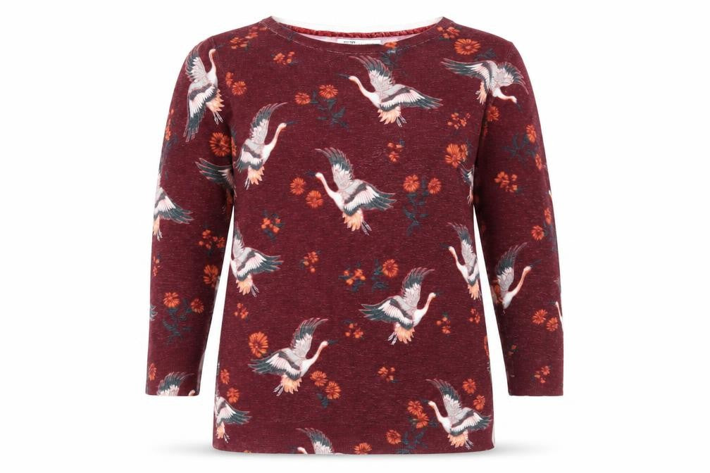Debenhams Womens Purple Round Neck Floral Viscose Pullover Jumper Size 6 - Bird Pattern