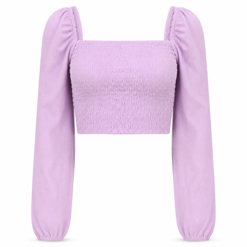 Front view of Divided women’s purple polyester cropped blouse, size XS, square neck
