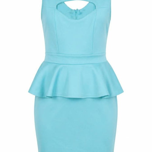 Preworn Womens Blue Polyester Pencil Dress Size M Roll Neck Zip - Peplum