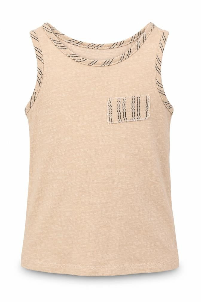 Front view of Zara girls’ pink striped polyester basic tank, size 2-3, years round neck pullover