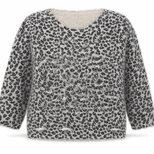Wallis Womens Grey Round Neck Animal Print Acrylic Pullover Jumper Size M