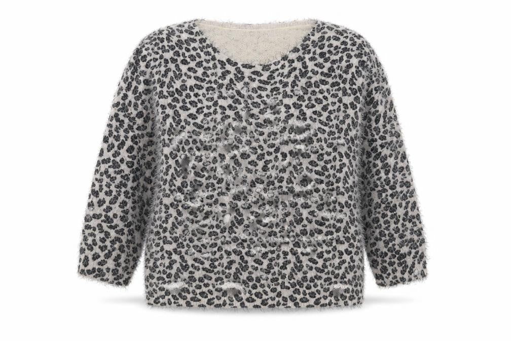 Wallis Womens Grey Round Neck Animal Print Acrylic Pullover Jumper Size M