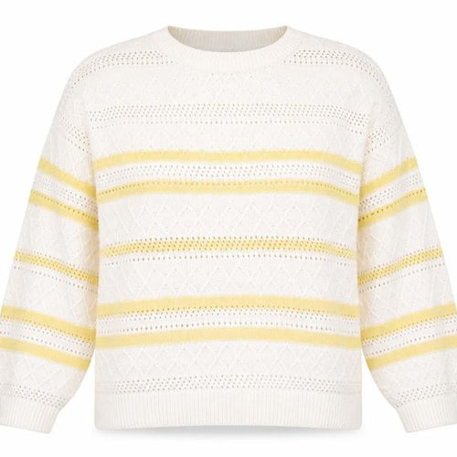 F&F Womens Ivory Round Neck Striped Cotton Pullover Jumper Size L