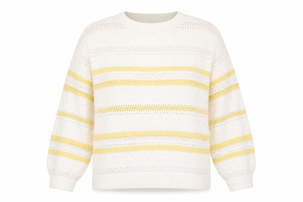 F&F Womens Ivory Round Neck Striped Cotton Pullover Jumper Size L