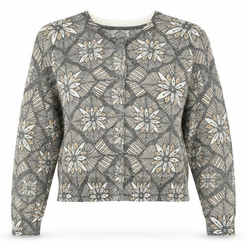 Marks and Spencer Womens Brown V-Neck Geometric Polyester Cardigan Jumper Size 12