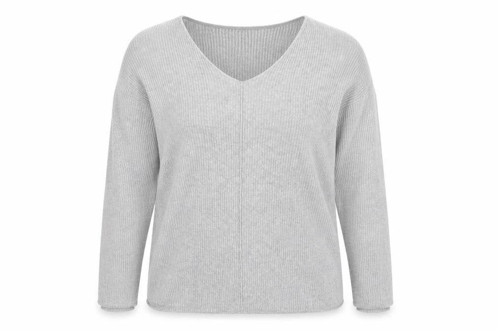 Front view of George women’s grey v-neck viscose jumper, size UK 16