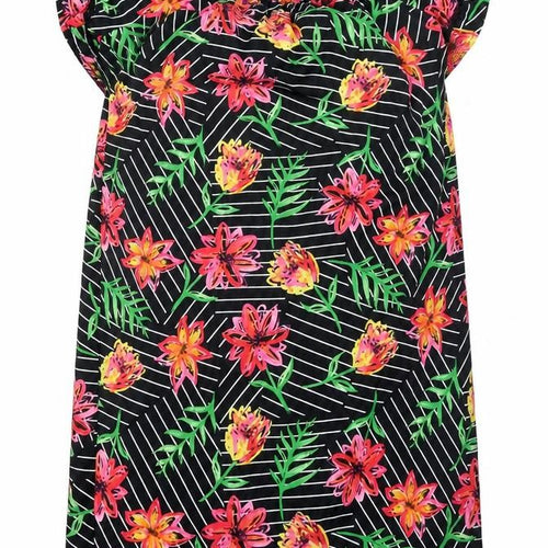 Primark Womens Black Floral Polyester T-Shirt Dress Size 8 Off the Shoulder Pullover