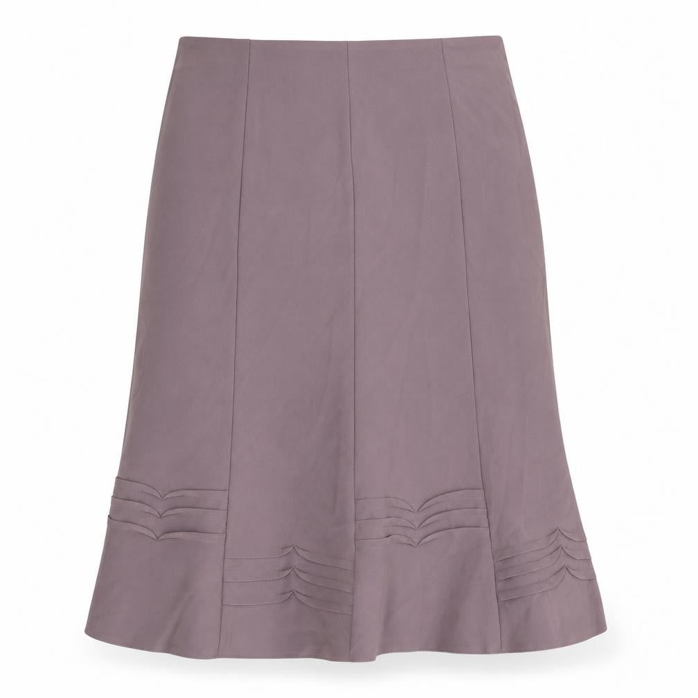 Front view of Sarah Houston women’s brown polyester swing skirt, size UK 14