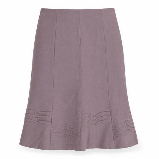 Front view of Sarah Houston women’s brown polyester swing skirt, size UK 14
