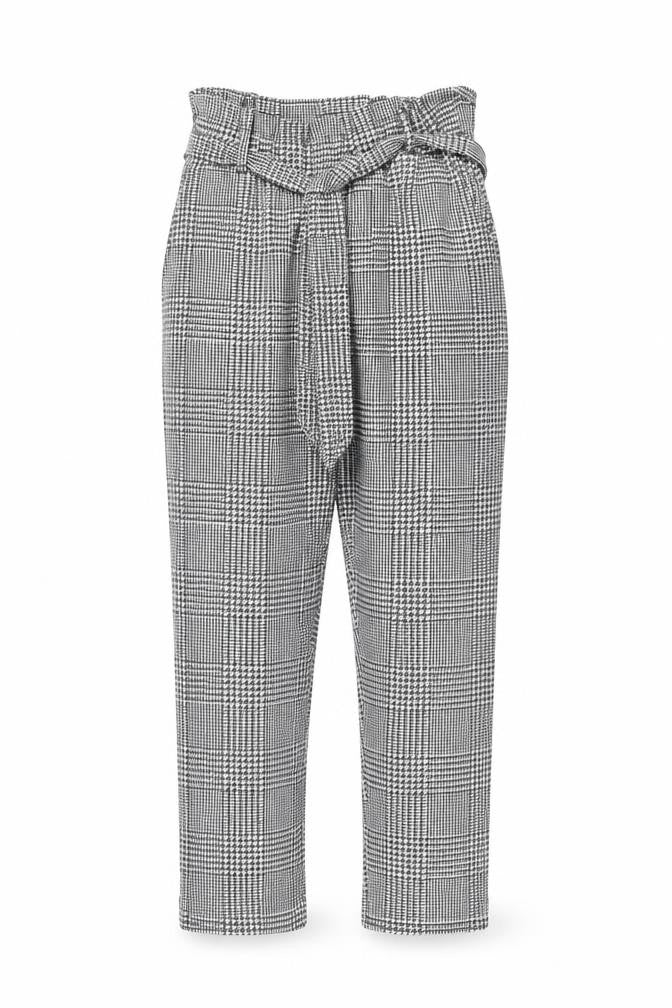 Front view of Spotted women’s multicoloured plaid polyester capri trousers, size S, regular tie