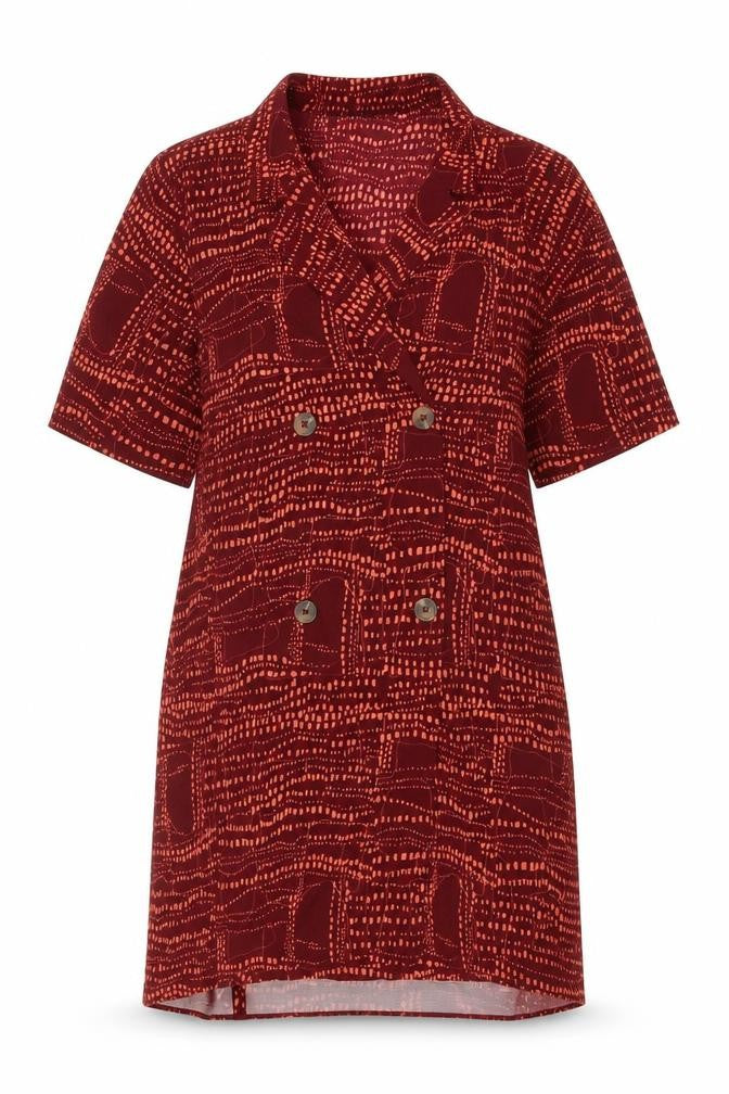 Monki Womens Red Geometric Polyester Shift Size S Collared Button