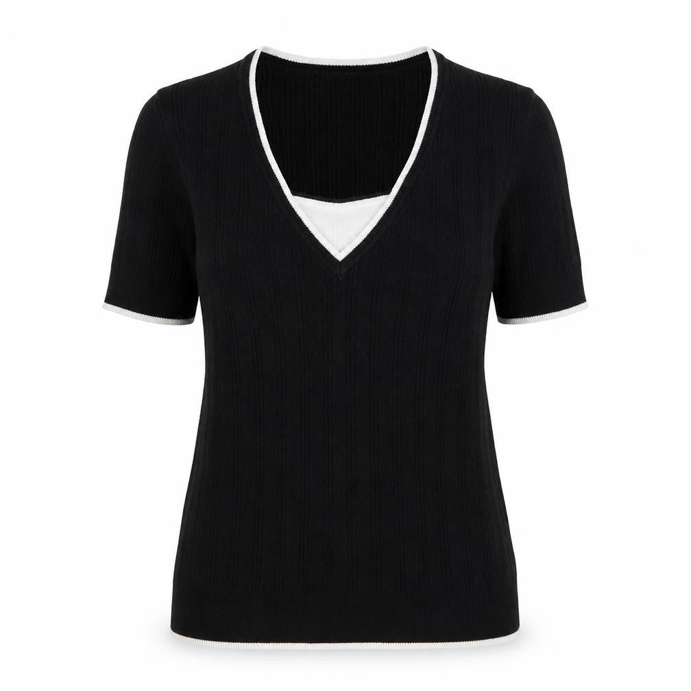 Front view of Country Casuals women’s black v-neck cotton jumper, size S