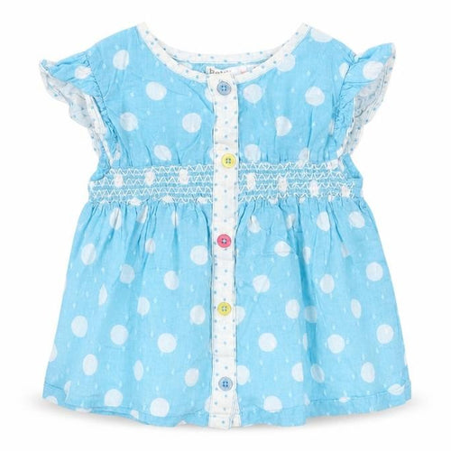 M&Co Girls Blue Geometric Cotton A-Line Size 9-12 Months Round Neck Button