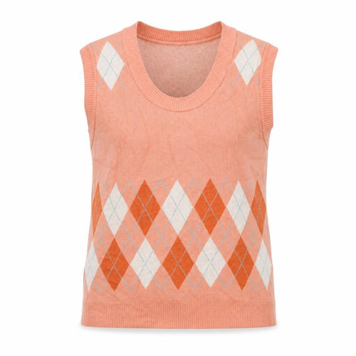 NEXT Womens Pink Round Neck Plaid Acrylic Vest Jumper Size S