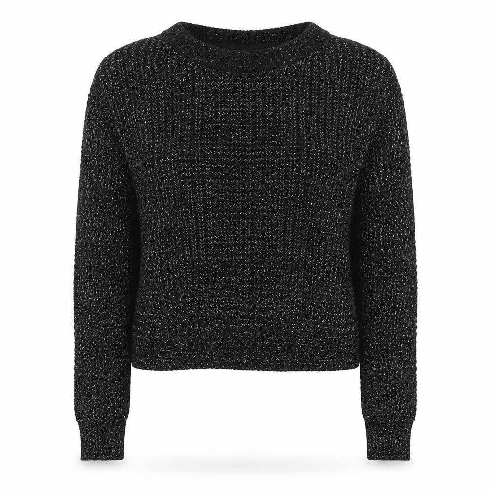 Front view of Select women’s black round neck acrylic jumper, size UK 12