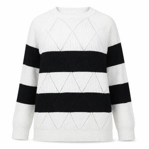 Marks and Spencer Womens White Round Neck Striped Acrylic Pullover Jumper Size M