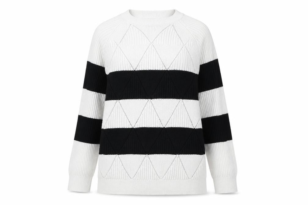 Marks and Spencer Womens White Round Neck Striped Acrylic Pullover Jumper Size M
