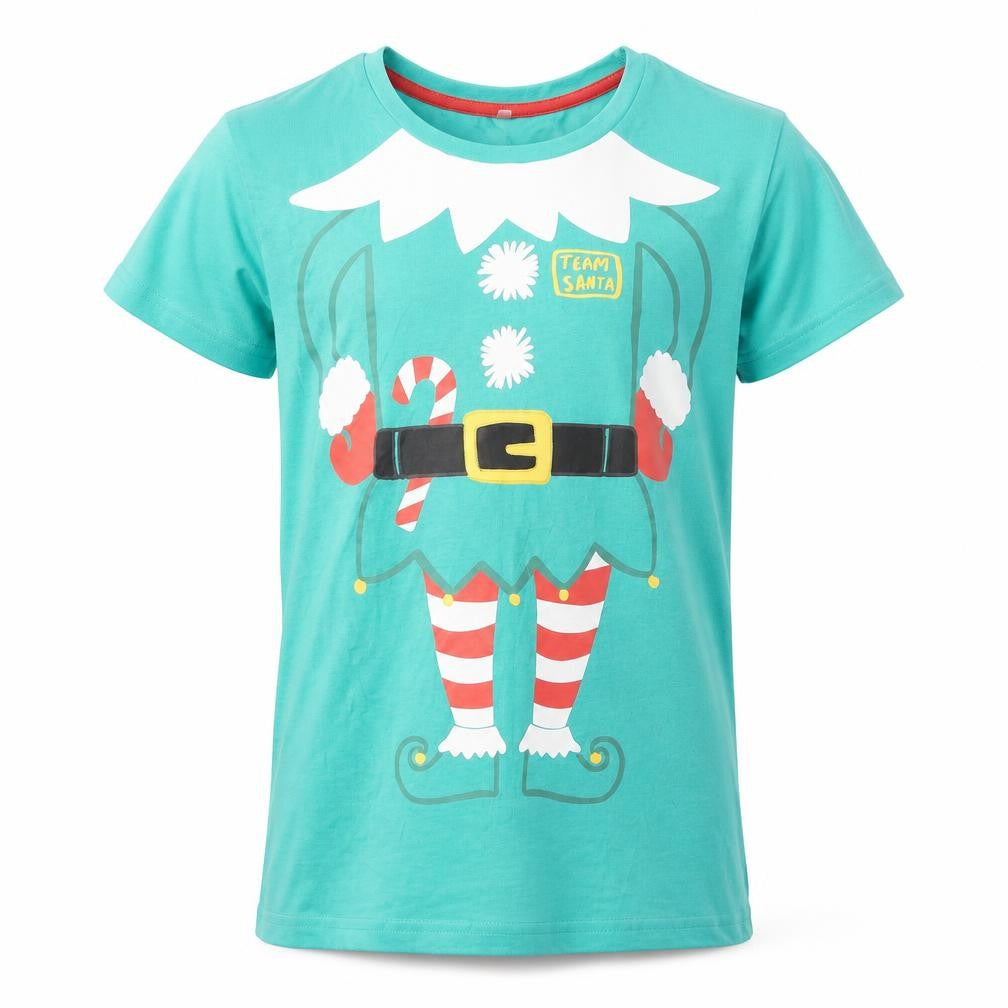 George Girls Green 100% Cotton Basic T-Shirt Size 8 Years Round Neck Pullover - Elf Christmas