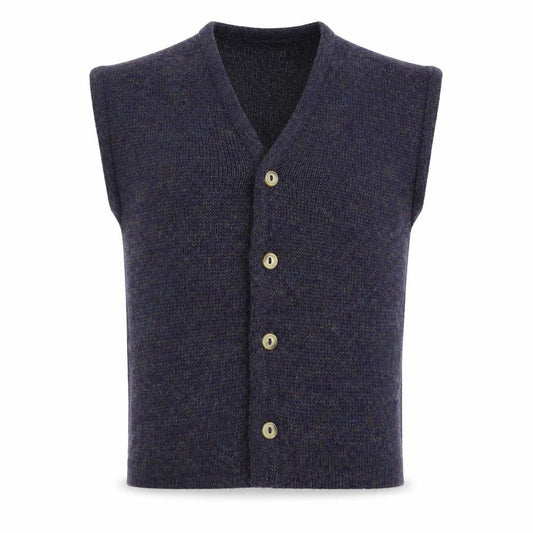 Front view of TruTex boys’ blue v-neck acrylic vest jumper one size button