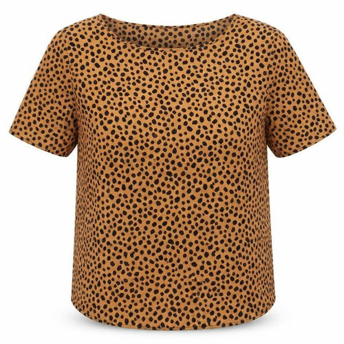 Marks and Spencer Womens Brown Animal Print Polyester Basic T-Shirt Size 6 Boat Neck - Cheetah Print