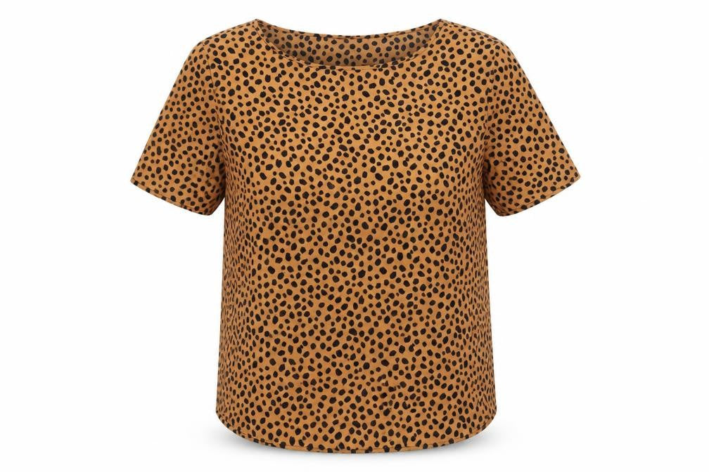 Marks and Spencer Womens Brown Animal Print Polyester Basic T-Shirt Size 6 Boat Neck - Cheetah Print
