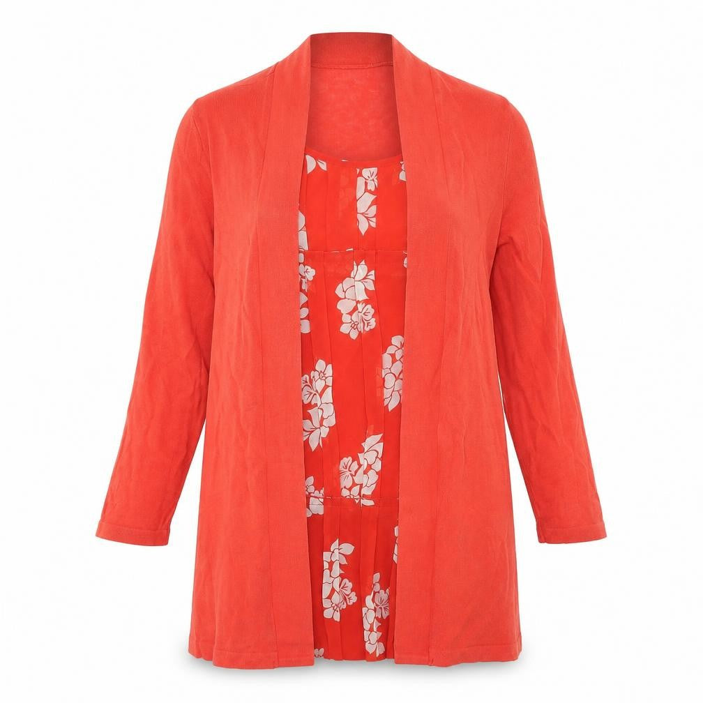 Front view of Next women’s red floral cotton basic blouse, size UK 6, scoop neck - twin set