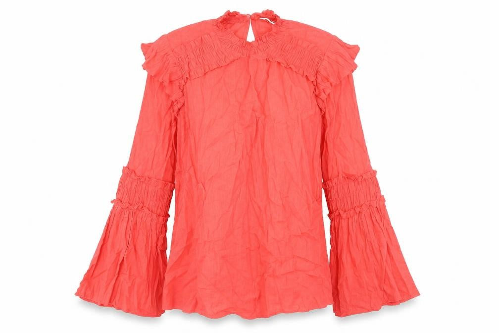 Front view of River Island women’s pink cotton basic blouse, size UK 8, round neck