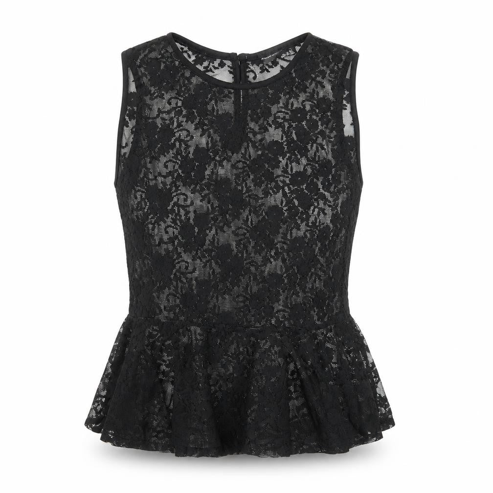 Front view of Atmosphere women’s black polyester basic tank, size UK 14, boat neck