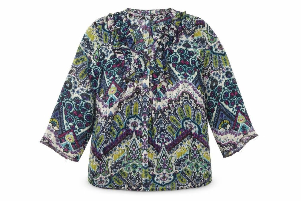 Front view of Wallis women’s multicoloured geometric polyester basic blouse, size S, v-neck