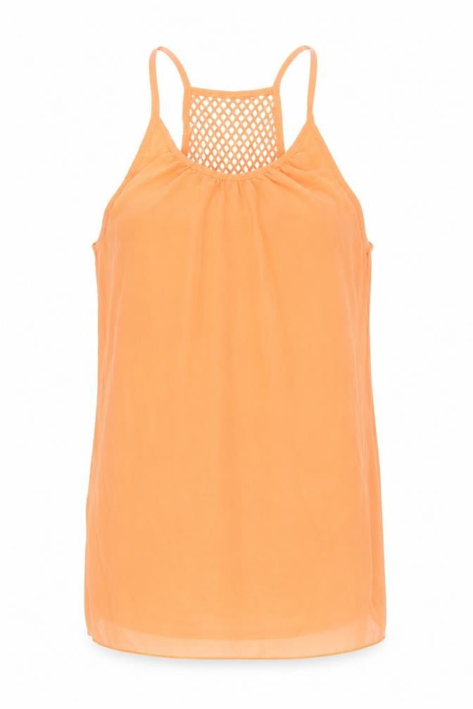 Front view of Preworn women’s orange polyester basic tank, size 2XL, round neck