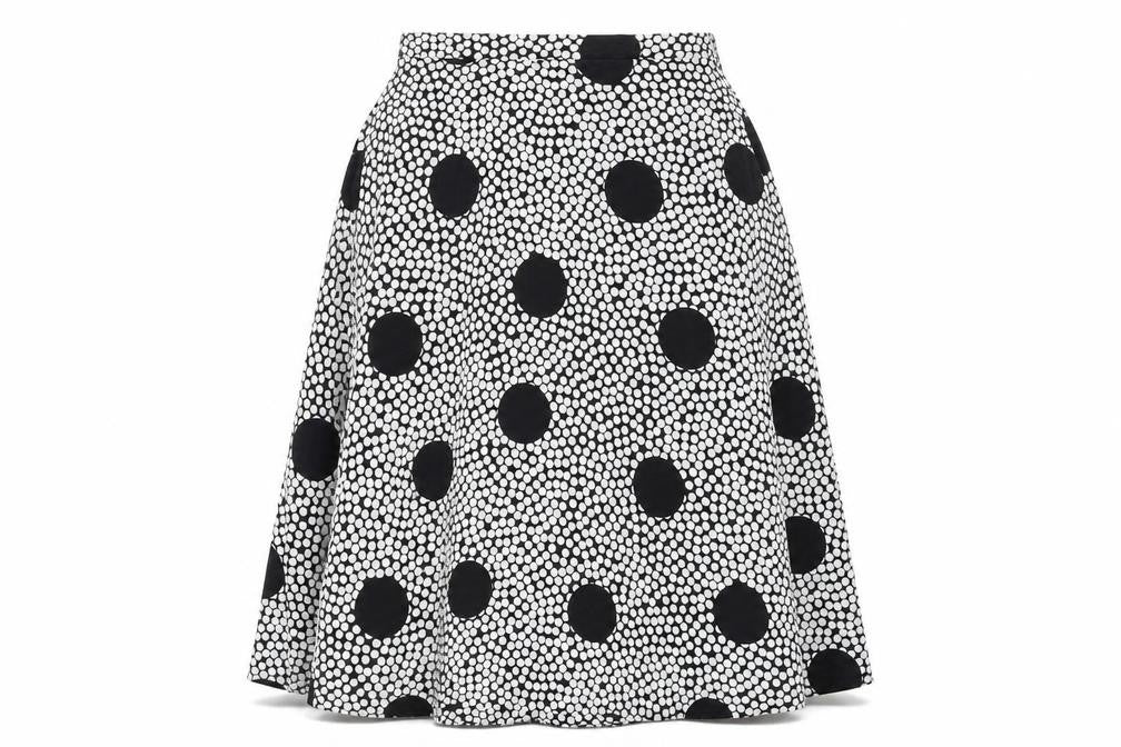 Preworn Womens White Polka Dot Polyester Swing Skirt Size 32 in Zip