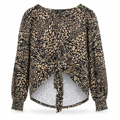 Lipsy Womens Brown Animal Print Viscose Basic Blouse Size 12 V-Neck - Leopard Print Tie Front