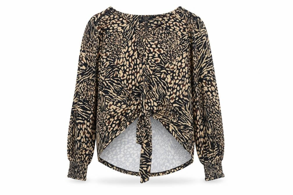 Lipsy Womens Brown Animal Print Viscose Basic Blouse Size 12 V-Neck - Leopard Print Tie Front
