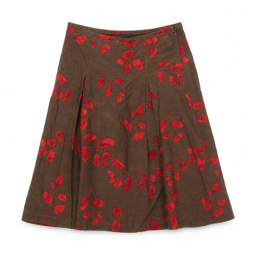Jackpot Womens Brown Floral Cotton Swing Skirt Size 10 Zip