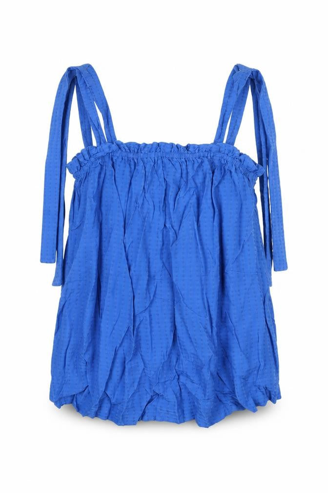 Front view of H&M women’s blue viscose basic tank, size M, square neck