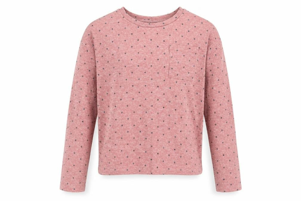 Front view of Tu girls’ pink round neck polka dot viscose jumper, size 11, years pullover