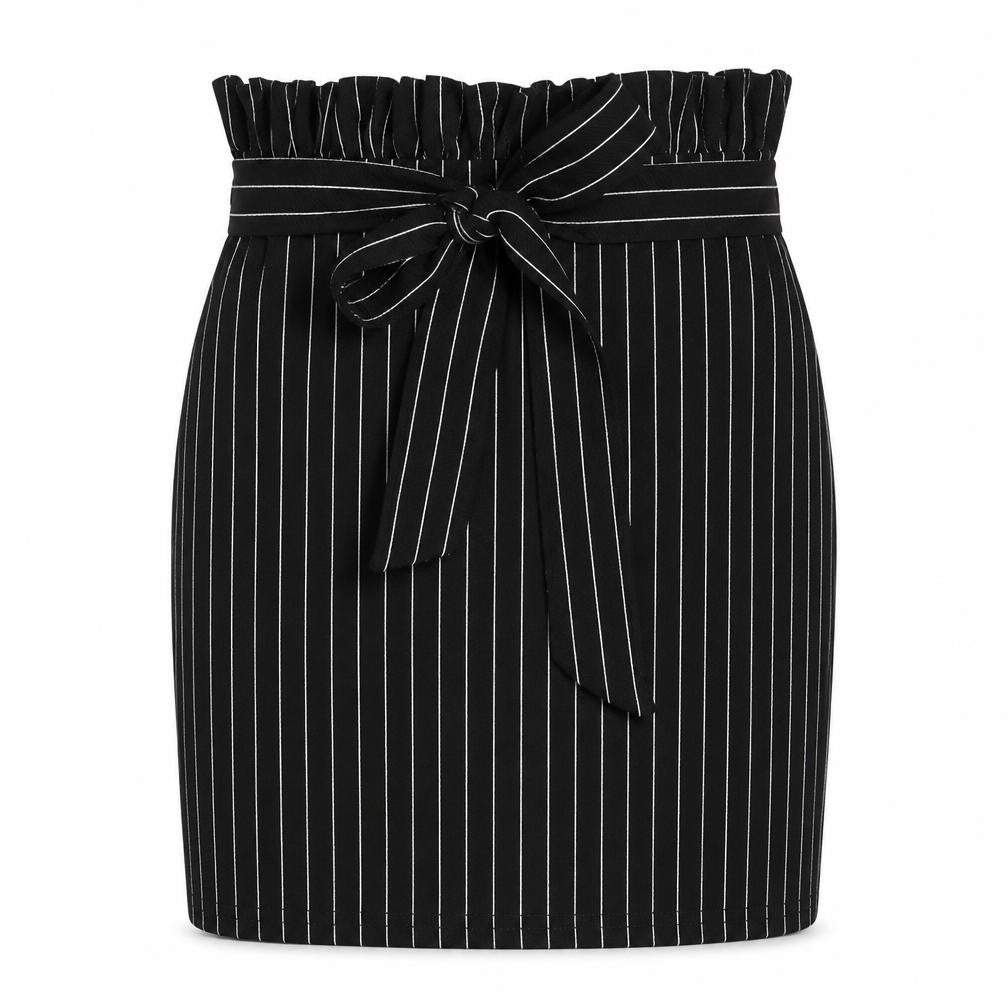 PRETTYLITTLETHING Womens Black Striped Polyester Straight & Pencil Skirt Size 4