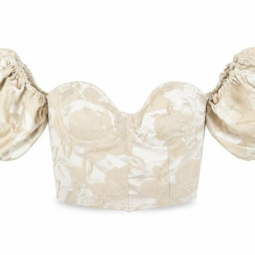 I SAW IT FIRST Womens Gold Polyester Cropped Blouse Size 8 Off the Shoulder - Metallic