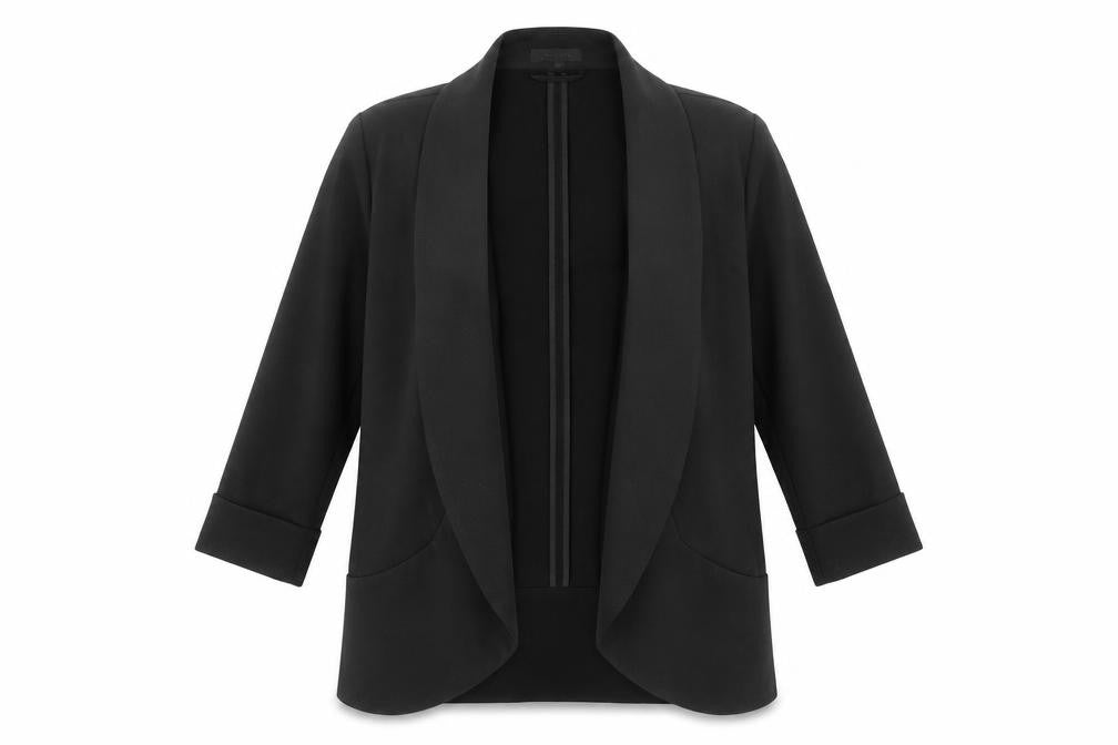 Front view of New Look women’s black overcoat jacket, size UK 8