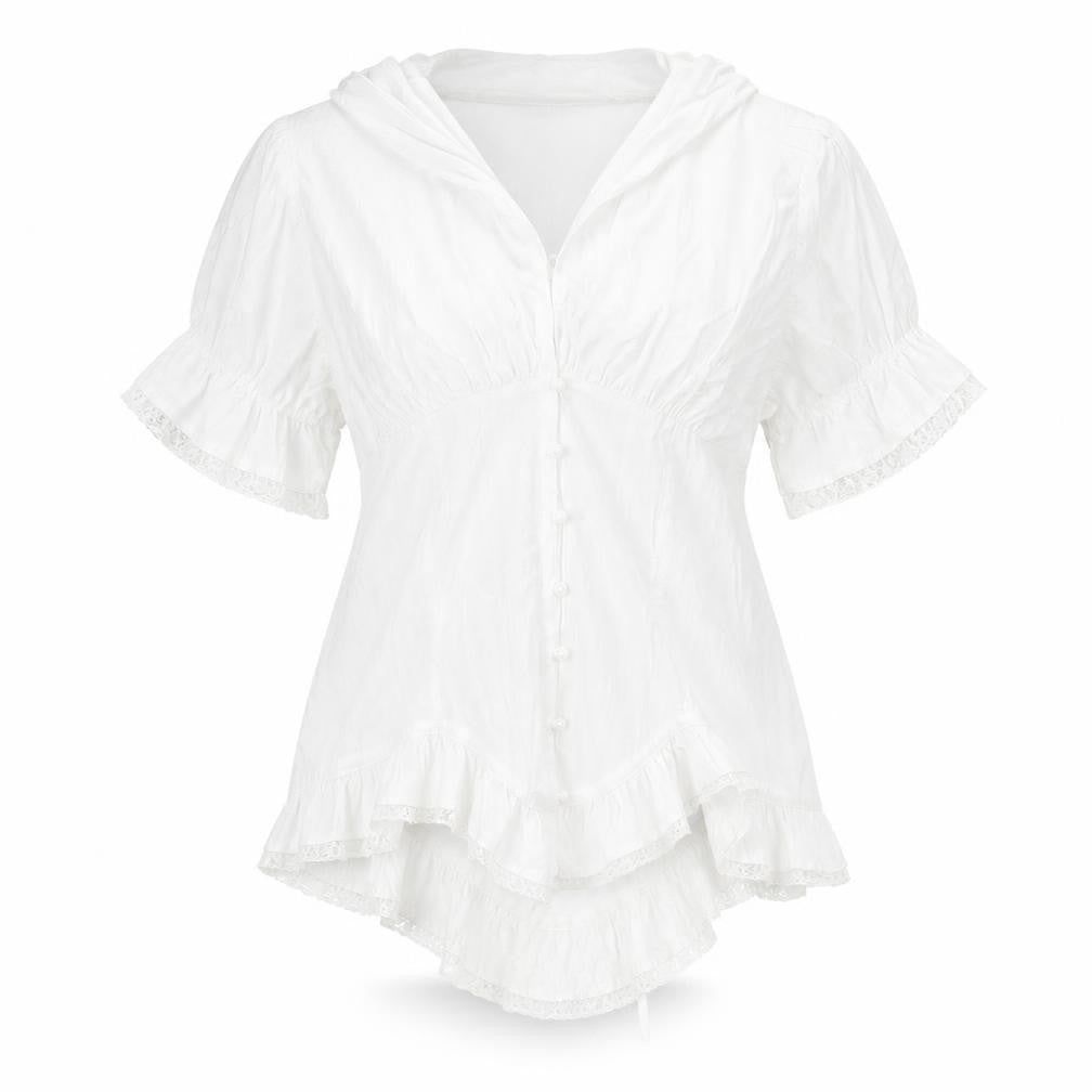 Front view of Scarlett Darkness women’s white viscose basic blouse, size L, v-neck