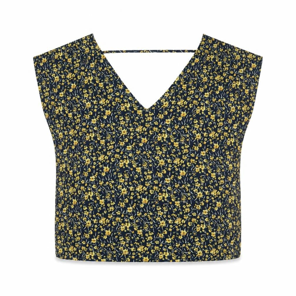 Front view of Forever 21 women’s multicoloured geometric polyester basic tank, size S, v-neck