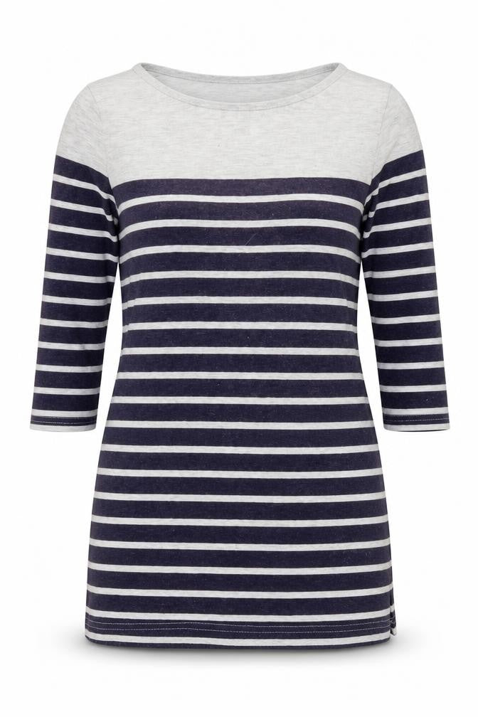 Front view of Papaya women’s blue striped cotton basic tank, size UK 8, boat neck