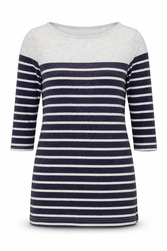 Front view of Papaya women’s blue striped cotton basic tank, size UK 8, boat neck