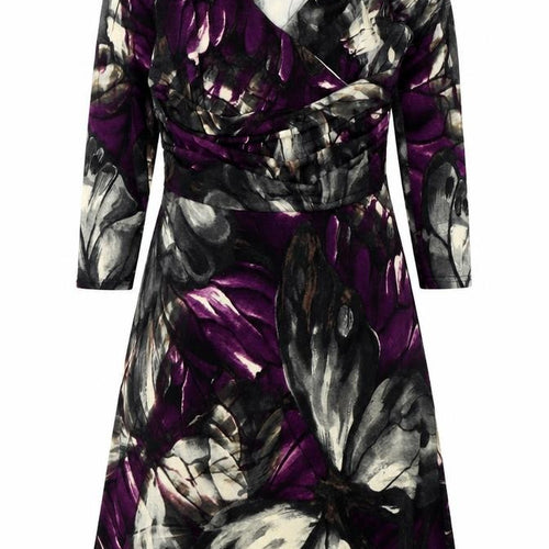 Occo Paris Womens Purple Geometric Polyester A-Line Size S V-Neck Pullover - Wrap Front