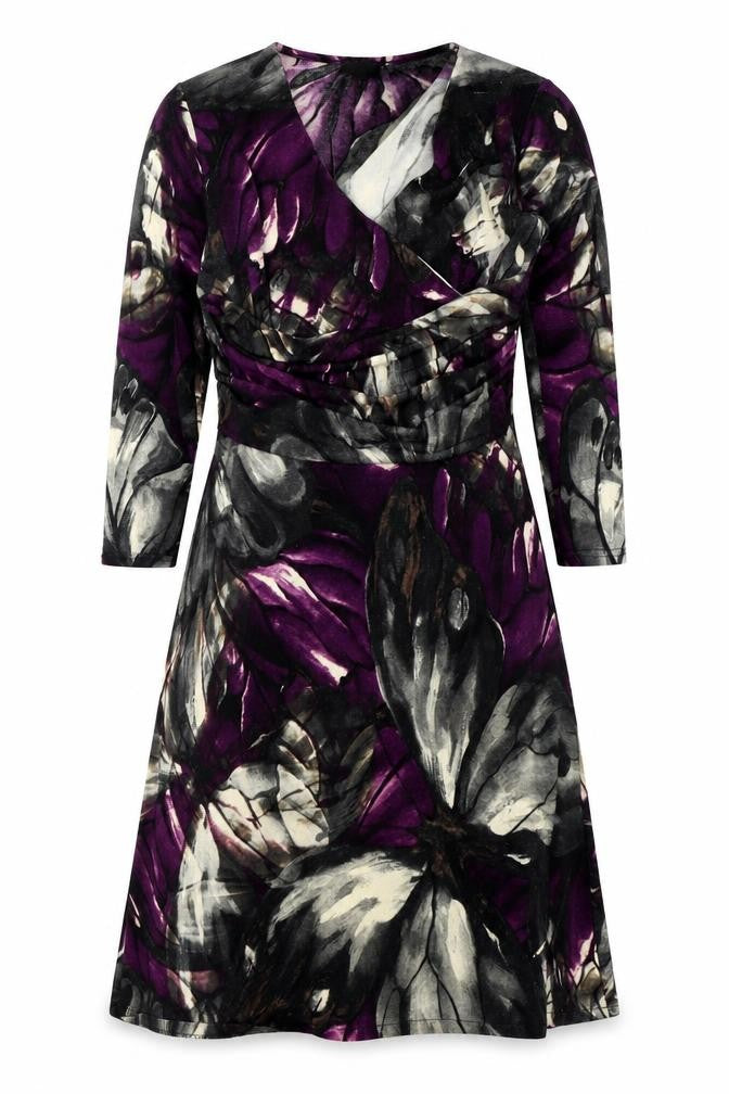 Occo Paris Womens Purple Geometric Polyester A-Line Size S V-Neck Pullover - Wrap Front